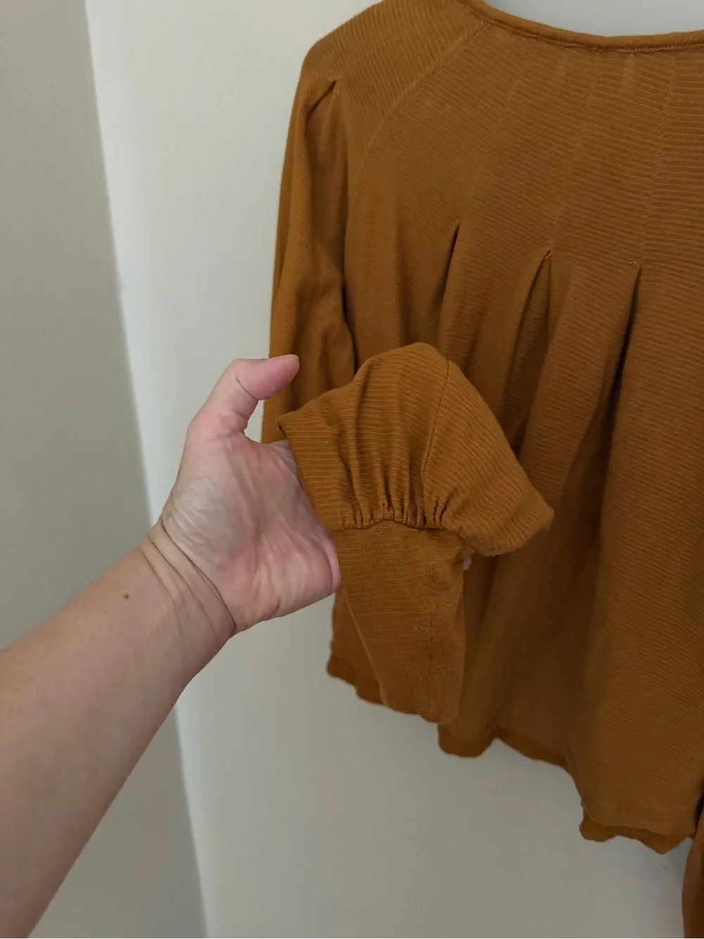 Free People Ribbed Long Sleeve Top in Mustard Brown